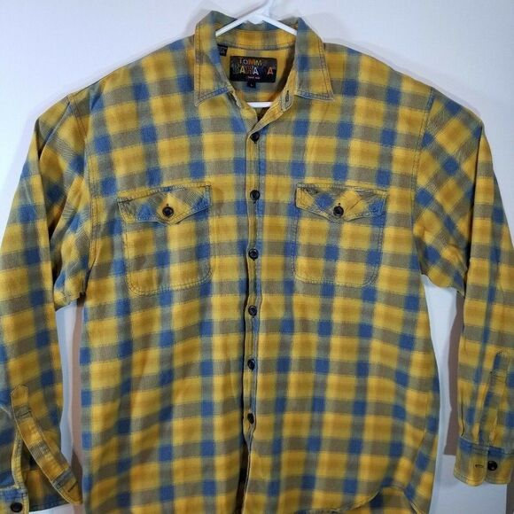 Tommy Bahama Mens Large Yellow Grey Plaid Unique Long Sleeve Button Down Shirt - Picture 1 of 3